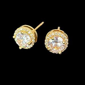 Firebright Crystal Halo Studs – .4” Gold Over Silver Brilliant Earrings